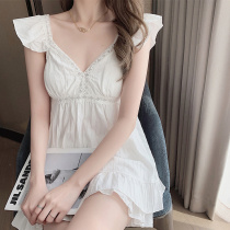 Pajamas womens summer cotton suspenders Sweet Princess wind two-piece suit Sexy thin section with chest pad summer homewear