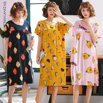 Korean version of extended cotton silk nightgown women short sleeves plus size pajamas summer artificial cotton loose and comfortable home wear
