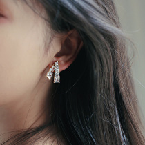 925 silver needle Korean geometric zircon stud earrings fashion design sense earrings net red literary fan earrings female