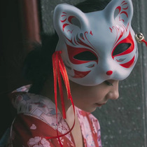 Girl photo props mask painted Japanese cute style fox full half face ancient style cat face mask cover