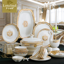 Bowl set household combination 60 skull porcelain tableware gift box 10 people European dishes hotel club complete set of tableware