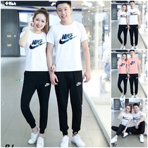 Nike sports suit mens short-sleeved round-neck T-shirt couple pure cotton breathable two-piece set womens casual running clothes
