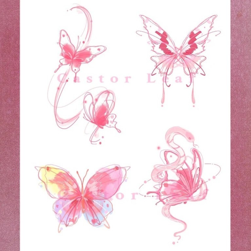 Peach Pink Fantasy Butterfly Tattoo Sticker Colorful INS Simple and Elegant Wind Snake Girl Waterproof and Sweatproof Sweet Girl Tide