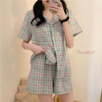 Summer net infrared out pajamas female summer suit Korean ins sweet retro plaid cute student home clothes