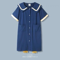Net red pajamas nightgown women Summer cotton high-grade cotton short sleeve long knee students cute home clothes summer