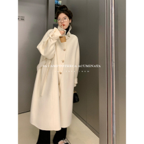 LUU peach Xier 100 wool double-sided cashmere coat women long temperament loose thick heavy coat