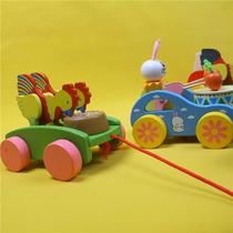 Dragging toddler small wooden car toy baby hand toy handle can pull kindergarten toy puppet 15