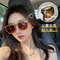 Charred down the same tea color folding sunglasses female summer sun protection glare UV 2022 new polarized sunglasses
