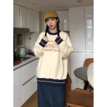 Early autumn and winter New Hong Kong flavor retro loose round neck pullover sweater female tide