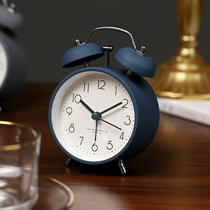 Metal light luxury alarm clock students use silent bedside clock bedroom desk clock big bell ring lazy alarm with light