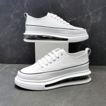 Air cushion white shoes mens leather casual all-match thick-soled platform shoes new trend soft-soled white board shoes increased inside