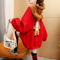 2022 Pregnancy Woman Dress Spring Autumn New Tiger Year Large Red Necropolis Red Winter Dress Plus Suede Thickened Loose Jacket Jacket
