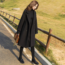 Black woolen coat womens middle length 2021 Spring and Autumn Winter new small man high-end cashmere woolen coat
