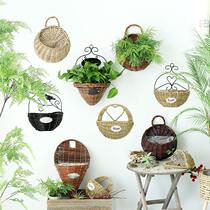 Creative wall-mounted flower basket rattan straw Wicker flower pot wall hanging basket green flower pot wall decoration hand-woven