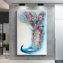Pure hand-painted flowers and birds oil painting Peacock simple modern living room decoration painting entrance corridor hanging painting American mural