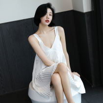 VIRRI CIAGA sweet CHAO cute satin pleated nightgown female niche dress summer outside