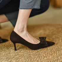 The new season charming main push ~ ~ bow shallow mouth @ single xie female French pointed high heel xie thin heel 6 5cm