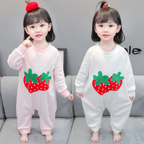 Baby girl one-piece pajamas anti-kick sleeping bag spring and autumn 2022 autumn girl baby children autumn winter cotton homewear