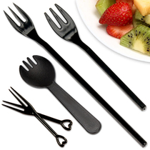 Fruit tea fork disposable fork individually packaged milk tea shop fruit fork three teeth cake fork net red plastic long handle
