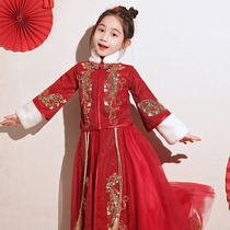 Girls Hanfu winter clothes childrens ancient costumes Chinese style red Tang dress little girl thickened New Years clothes