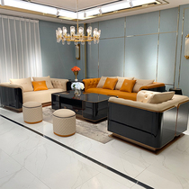  Italian Bentley villa solid wood buckle sofa Light luxury postmodern model room size apartment type leather simple furniture