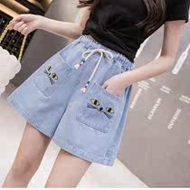 Ten-year-old girl denim shorts Childrens girls Korean edition high waist loose hot pants 2021 new thin section big childrens pants