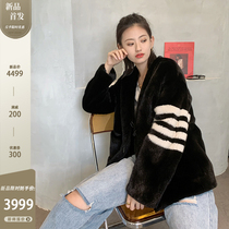 2021 New Danish imported V-collar four-bar trend velvet fashion mink whole mink fur coat women