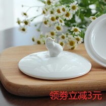 Bone - ceramic cover Lid of Elephant Office pure white dust - proof ceramic cup cover General accessories round