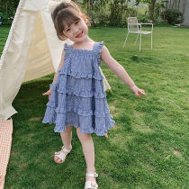 Girls Grid Dress Summer Dress New Child Sleeveless Cake Dress Baby Summer Gas Hanging Dress