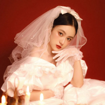 Korean vintage bridal gauze bow multi-layer super fairy white headdress Joker wedding dress accessories