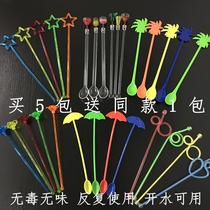 Acrylic plastic mixing rod mixed wine spoon stick creative cute coffee milk tea juice sand ice beverage stick spoon long handle
