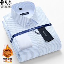 Youngor plus velvet shirt men long sleeve winter middle-aged business dress casual thickening warm cotton non-iron shirt