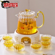 Afternoon flower teapot set light luxury heat-resistant glass heating candlestick candle tea stove bubble fruit pot kung fu tea set