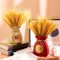 Golden wheat ear living room ornaments housewarming flower art Chinese New Year flower golden dried flower wheat simulation Bouquet decoration with vase