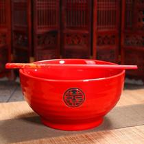 Japanese-style ceramic red noodle bowl big soup bowl red bowl wedding wedding chopsticks set couple pair bowl celebration bowl gift bowl chopsticks spoon
