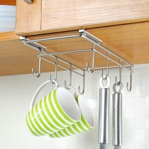 Double Row Free Punch Kitchenette 304 Stainless Steel Hook Cupboard Free hanging pan shovel rack Soup Spoon Rack Hanging Cup Rack