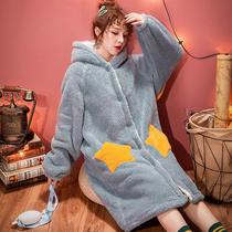 2021 new pajamas womens autumn and winter coral velvet stars long models can wear robe flannel womens home clothes