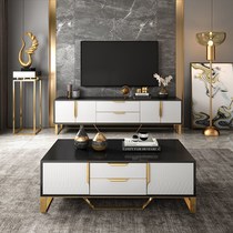 Italian minimalist marble TV cabinet Nordic light luxury small apartment storage tea table living room simple tea table living room
