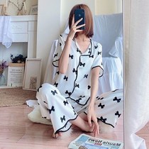 Summer pajamas womens ice silk thin short-sleeved trousers Korean sweet two-piece loose sexy spring and autumn and summer home clothes