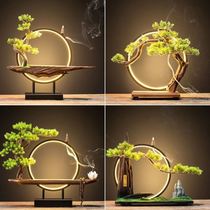 Reversing incense ornaments Zen Chinese iron lamp Circle home living room entrance office weathered wood solid wood head base