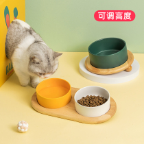 Pet Dog Food Basin Dog Food Bowl Kitty Bowl kitty bowl Ceramic Cat Bowl double bowl protect Cervical Cat Food Water Bowl Pitched anti-flap