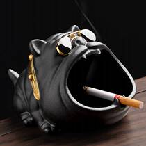 Home living room cartoon sunglasses big-mouth dog ashtray creative personality trend ceramic big ashtray windproof anti-flying ash
