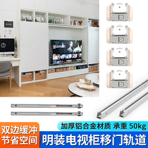 Slotted-free open TV cabinet sliding door rail bathroom cabinet Cabinet exterior-mounted two-way flat push-pull buffer rail