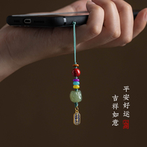 Hetian jade wakes up the lion wishful zodiac natal like a car key chain pendant female U disk mobile phone chain pendant male bag hanging