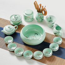 Celadon small fish tea set hand-painted Kung Fu Tea Cup personality creative ceramic bubble teapot whole set of Lotus