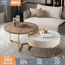 Nordic light luxury modern glass Rock board Coffee Table Table table living room household small apartment round minimalist marble coffee table