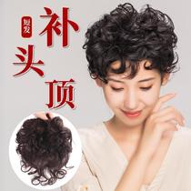 Short hair replacement block female fluffy one-piece curling hair piece simulation human hair cover white hair small curly hair wig