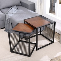 Iron art solid wood small square table combined tea table edge a few corners a few briefs little table industrial wind coffee table fashion square a few