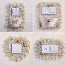 Lace switch sticker wall sticker light switch decorative cover fabric single open double open with pocket mobile phone charging socket protective cover