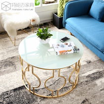 Nordic Creative Iron Art Gold Furniture Casual Glass Round Tea Table Small Family Style Living Room Personality Tea Table Set
